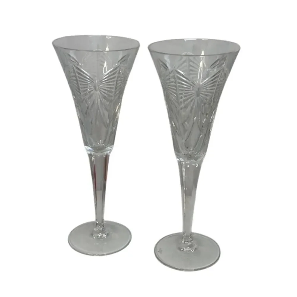 Waterford Crystal Millennium Peace Champagne Toasting Flutes Set Of 2 Excellent